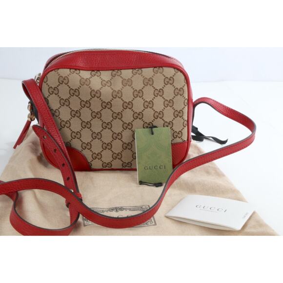 Gucci GG Red Beige Leather Canvas Bree Small Messenger Crossbody Bag Purse Italy - Picture 11 of 16